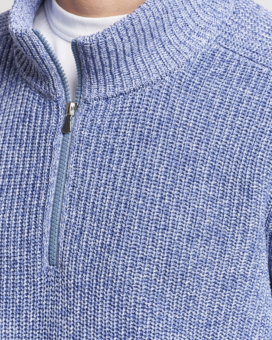 Heren | Truien | Gran Sasso | Cotton Heavy Knitted Half Zip Blue Melange