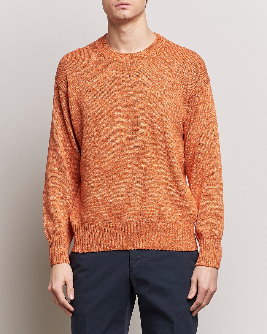Men | Knitted Jumpers | Gran Sasso | Cotton Heavy Knitted Crew Neck Rust Melange