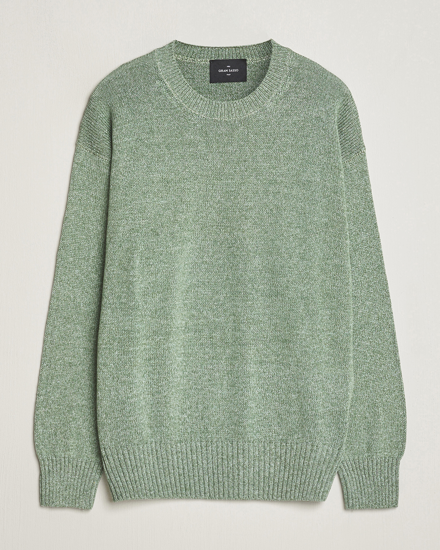 Heren | Truien | Gran Sasso | Cotton Heavy Knitted Crew Neck Green Melange