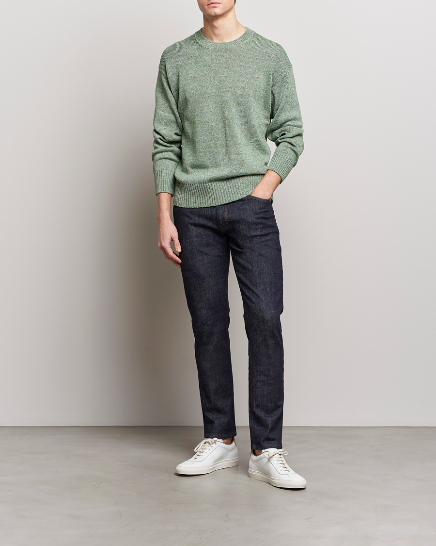 Heren | Truien | Gran Sasso | Cotton Heavy Knitted Crew Neck Green Melange