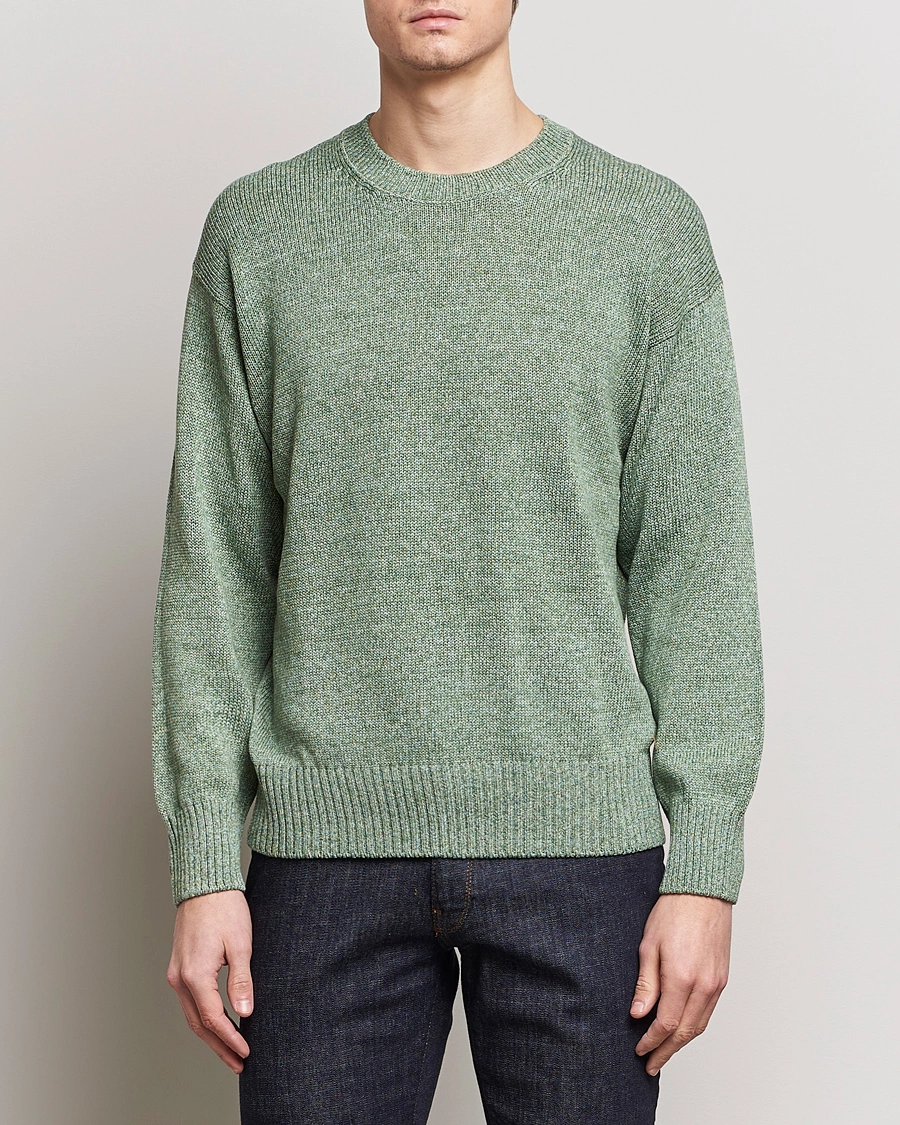 Men | Knitted Jumpers | Gran Sasso | Cotton Heavy Knitted Crew Neck Green Melange