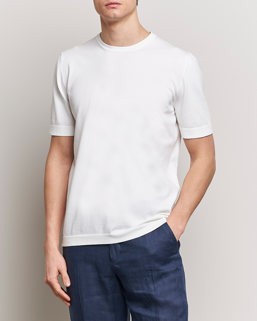 Heren | Afdelingen | Gran Sasso | Cotton Knitted Crew Neck T-Shirt White