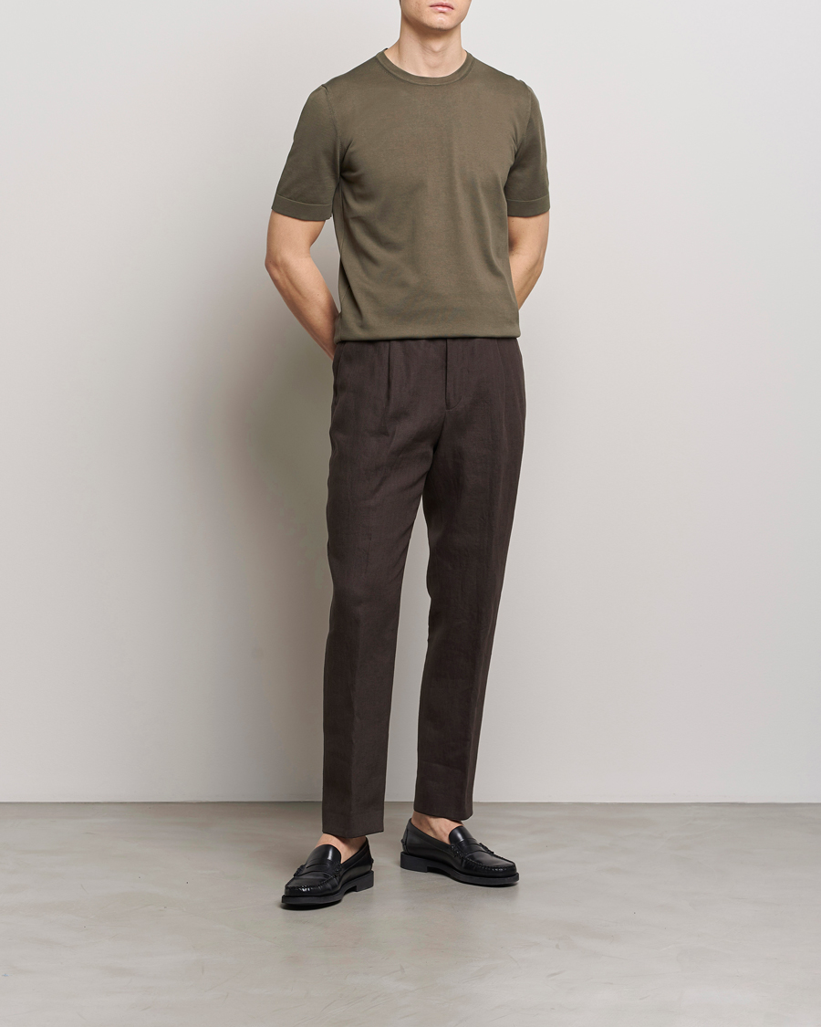 Heren | T-shirts | Gran Sasso | Cotton Knitted Crew Neck T-Shirt Dark Brown