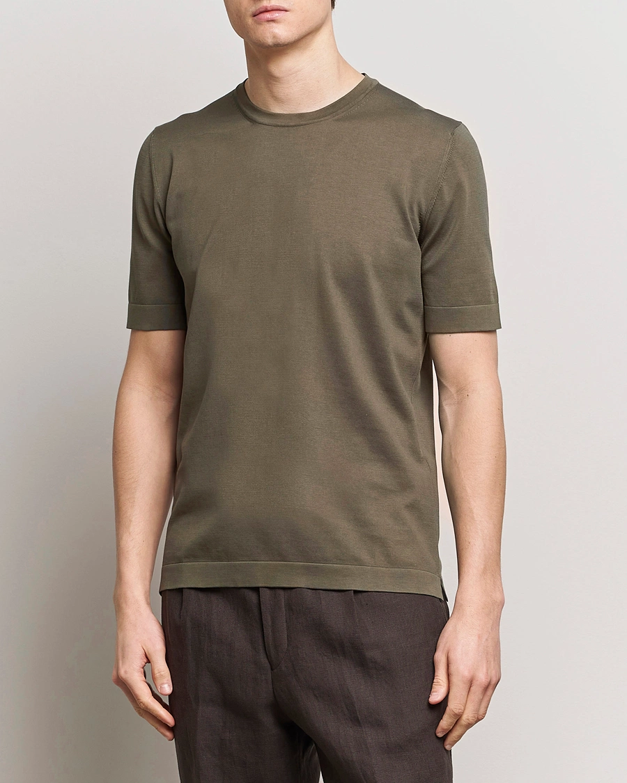 Heren | Italian Department | Gran Sasso | Cotton Knitted Crew Neck T-Shirt Dark Brown