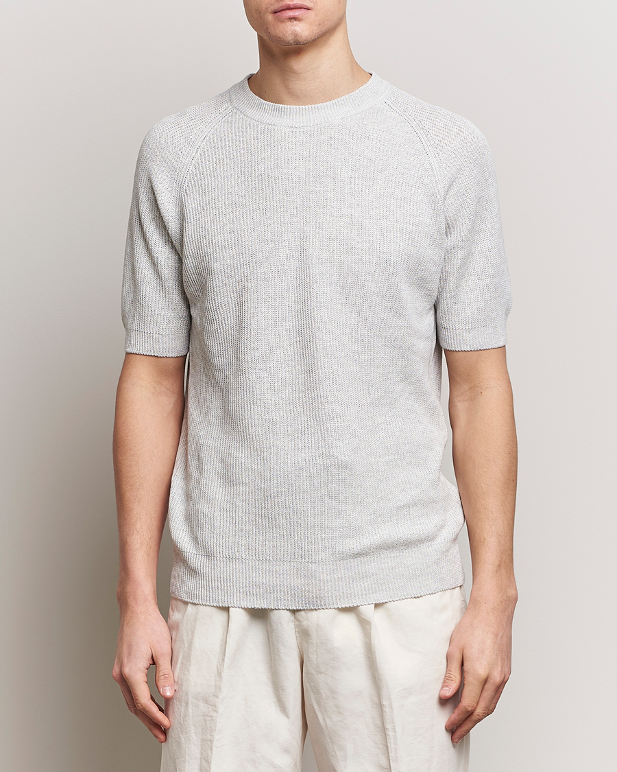 Heren | T-shirts | Gran Sasso | Cotton Heavy Knitted Crew Neck T-Shirt Light Grey