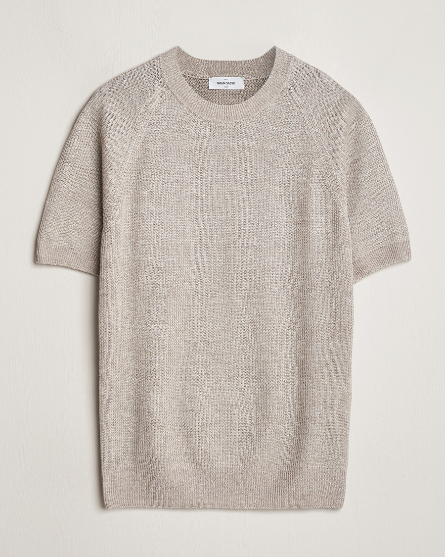 Heren | T-shirts | Gran Sasso | Cotton Heavy Knitted Crew Neck T-Shirt Beige Melange