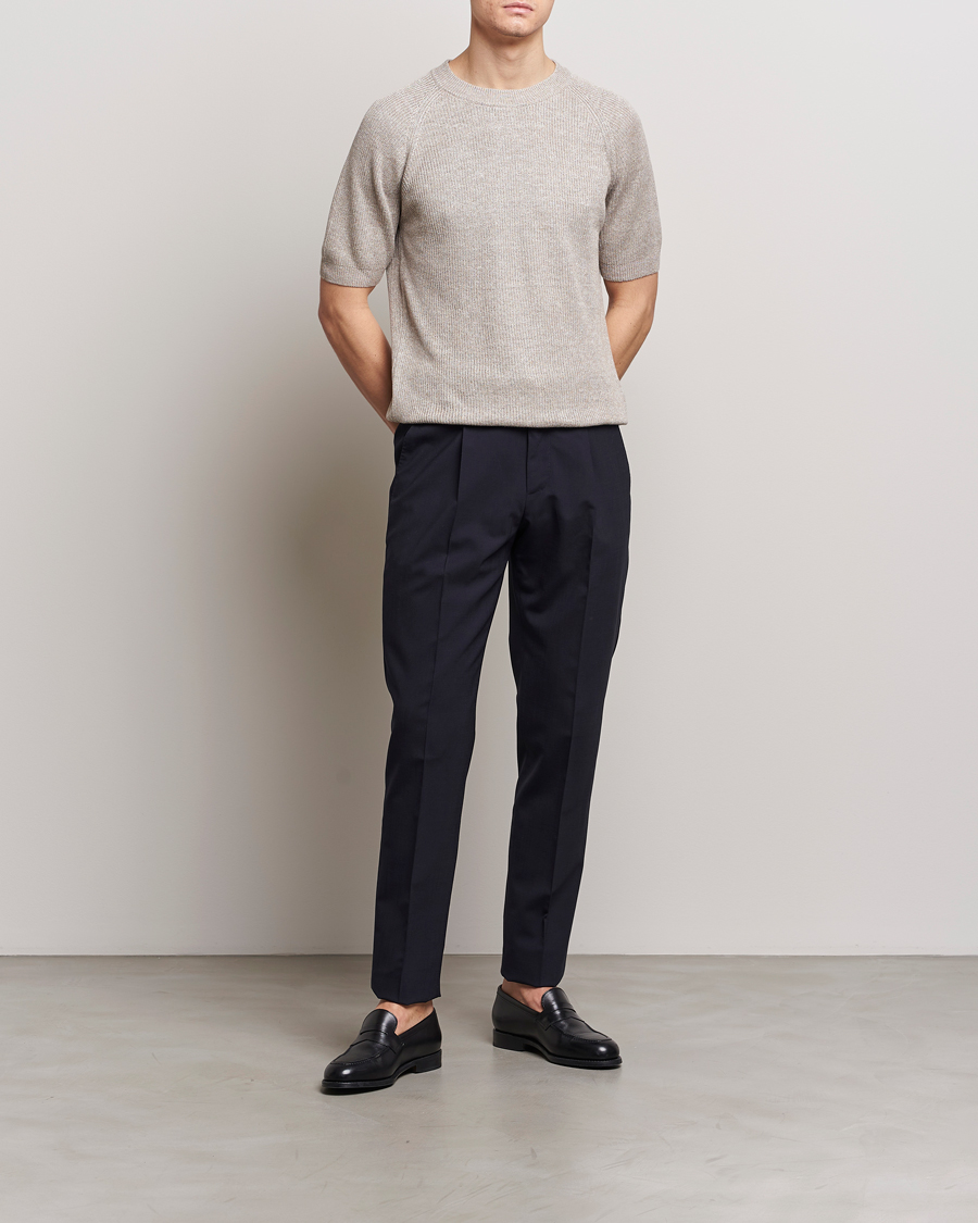 Heren | T-shirts | Gran Sasso | Cotton Heavy Knitted Crew Neck T-Shirt Beige Melange