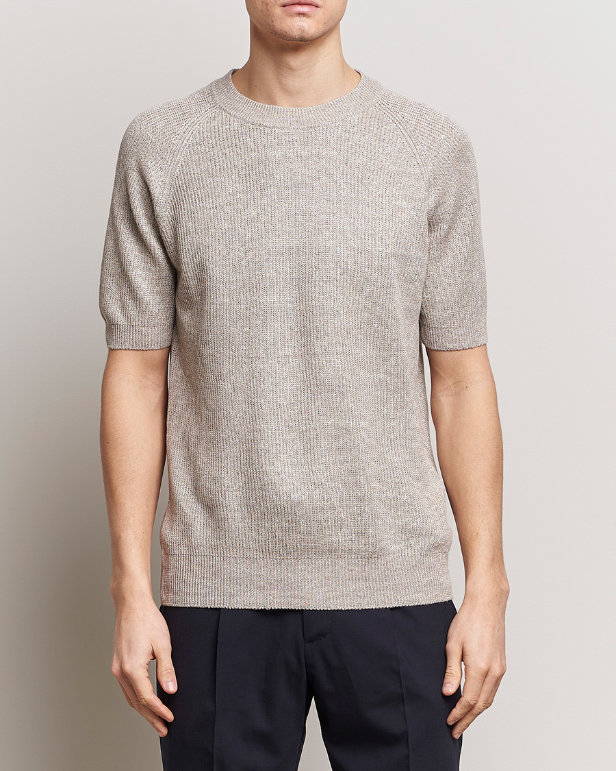Heren | T-shirts | Gran Sasso | Cotton Heavy Knitted Crew Neck T-Shirt Beige Melange