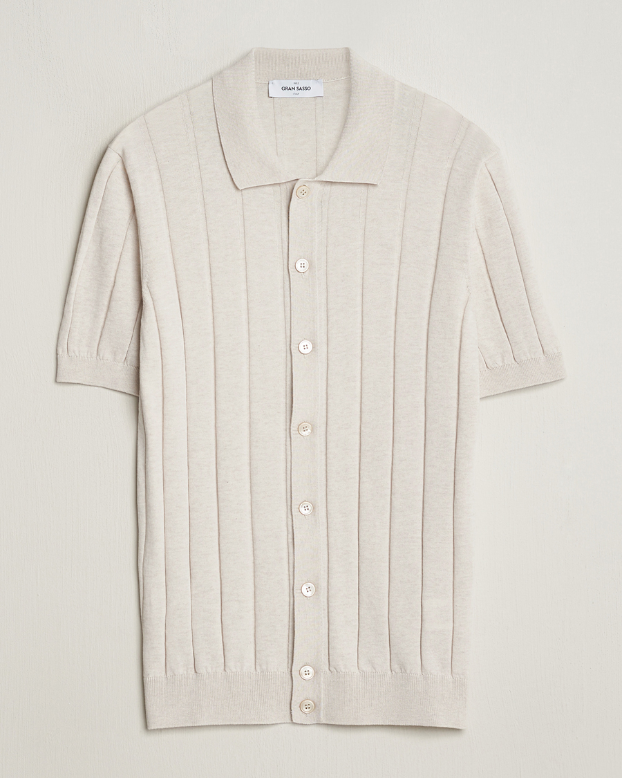 Heren | Overhemden | Gran Sasso | Cotton Ribbed Knitted Resort Shirt Light Beige