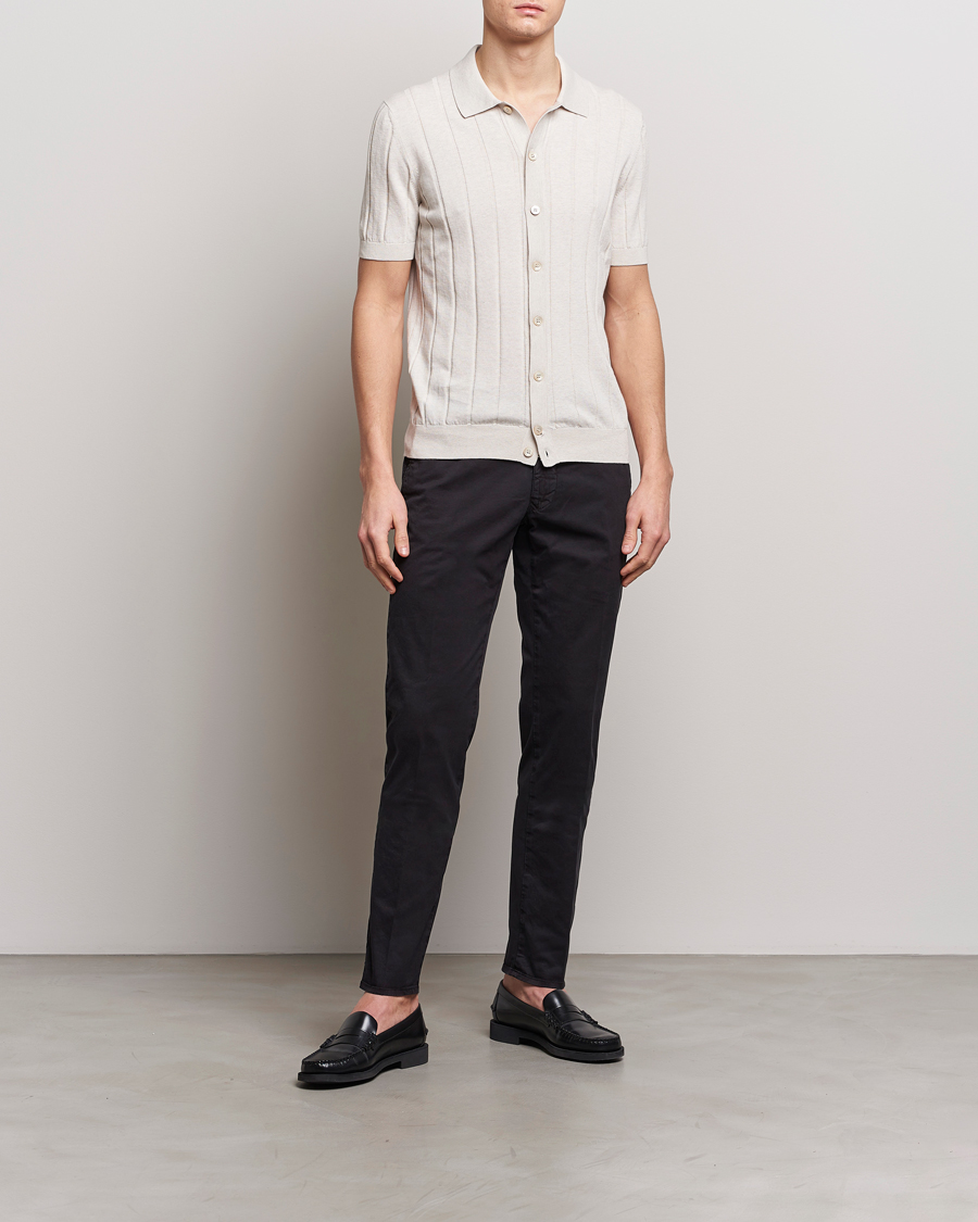 Heren | Overhemden | Gran Sasso | Cotton Structured Knitted Short Sleeve Shirt Cream