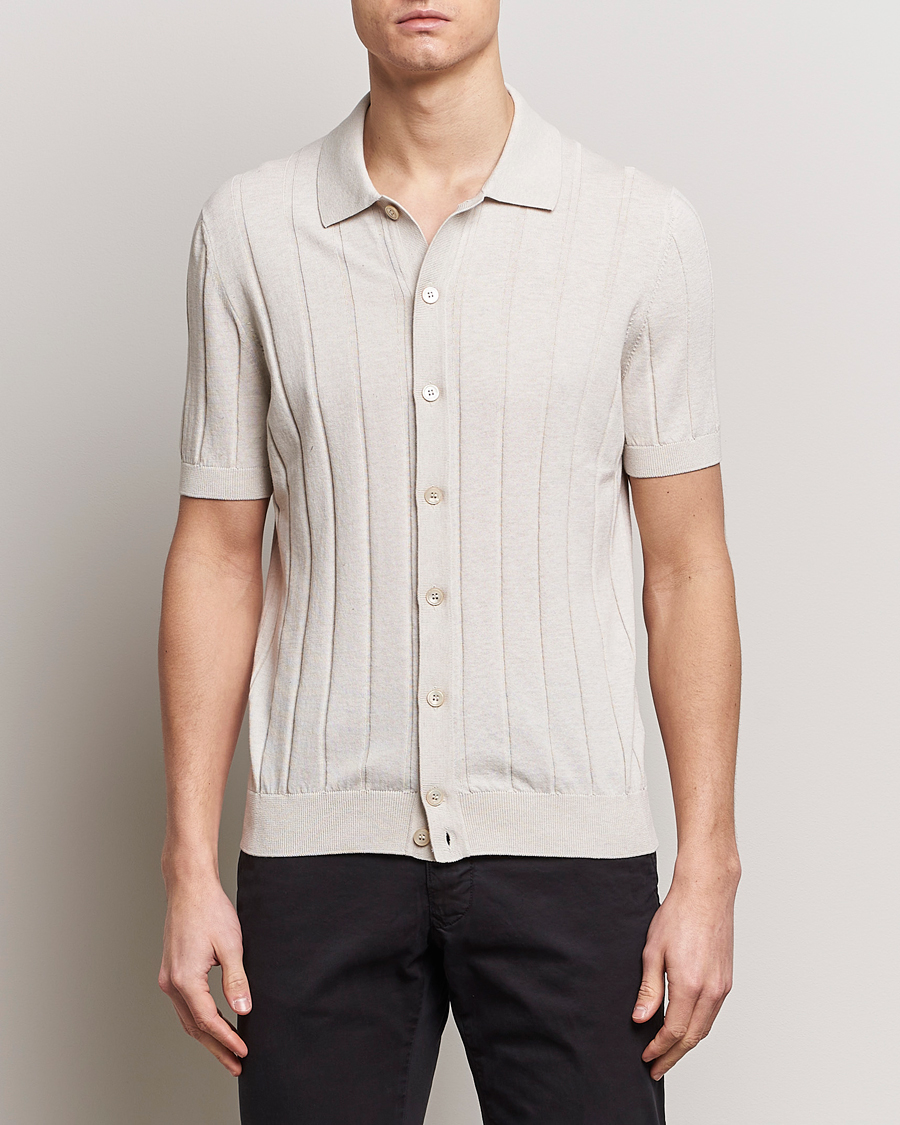 Heren | Overhemden | Gran Sasso | Cotton Ribbed Knitted Resort Shirt Light Beige