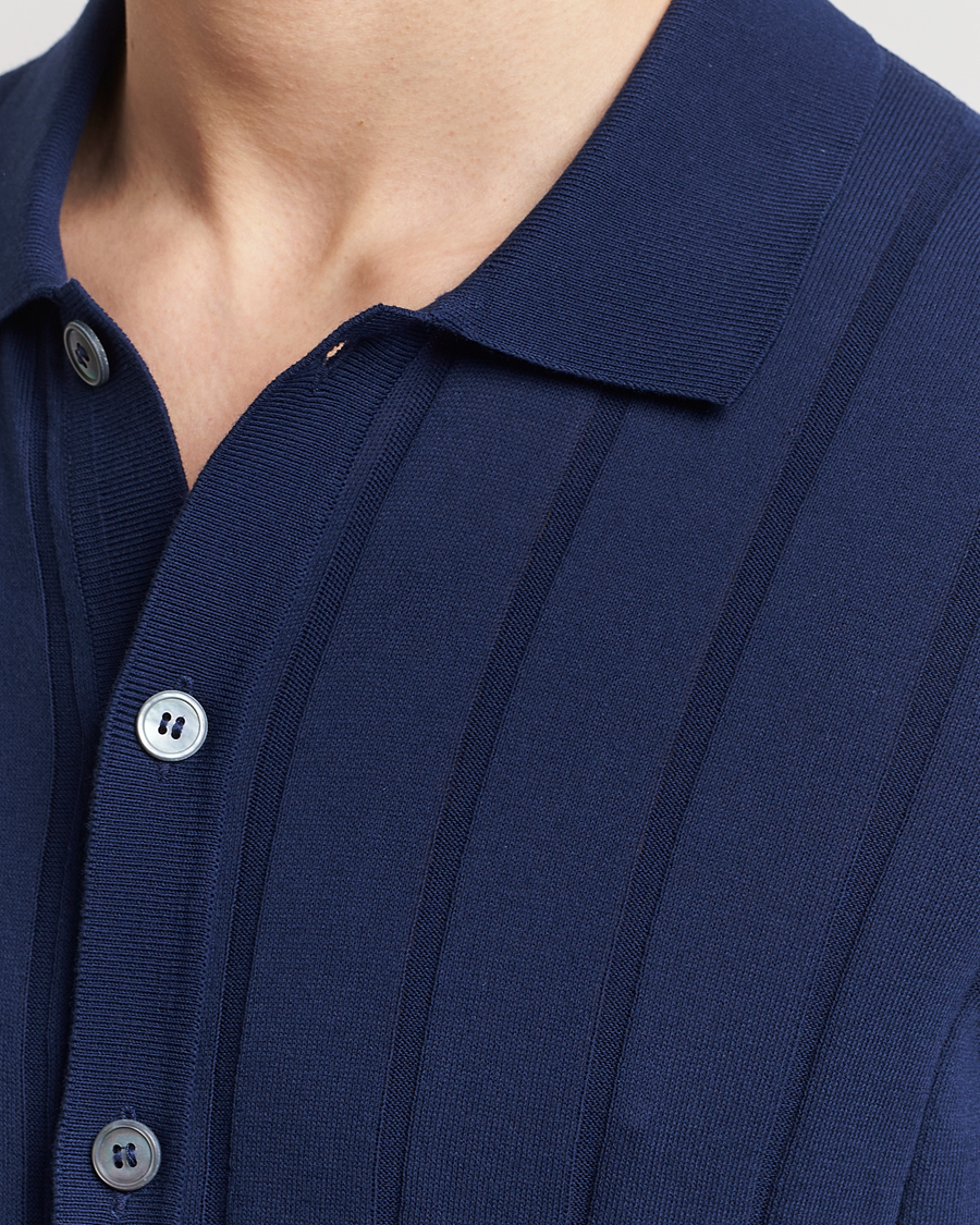 Heren | Overhemden | Gran Sasso | Cotton Structured Knitted Short Sleeve Shirt Light Navy