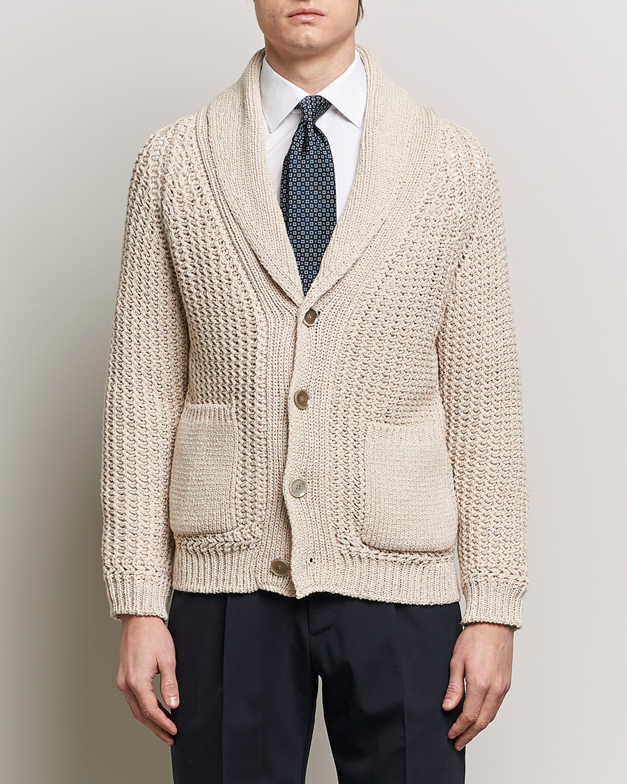 Heren | Italian Department | Brioni | Cotton/Wool Shawl Cardigan Light Beige