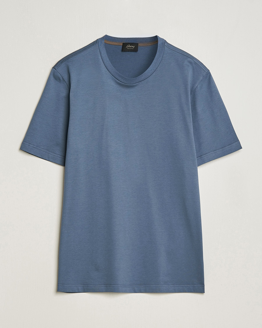 Heren | T-shirts | Brioni | Short Sleeve Cotton T-Shirt Petroleum