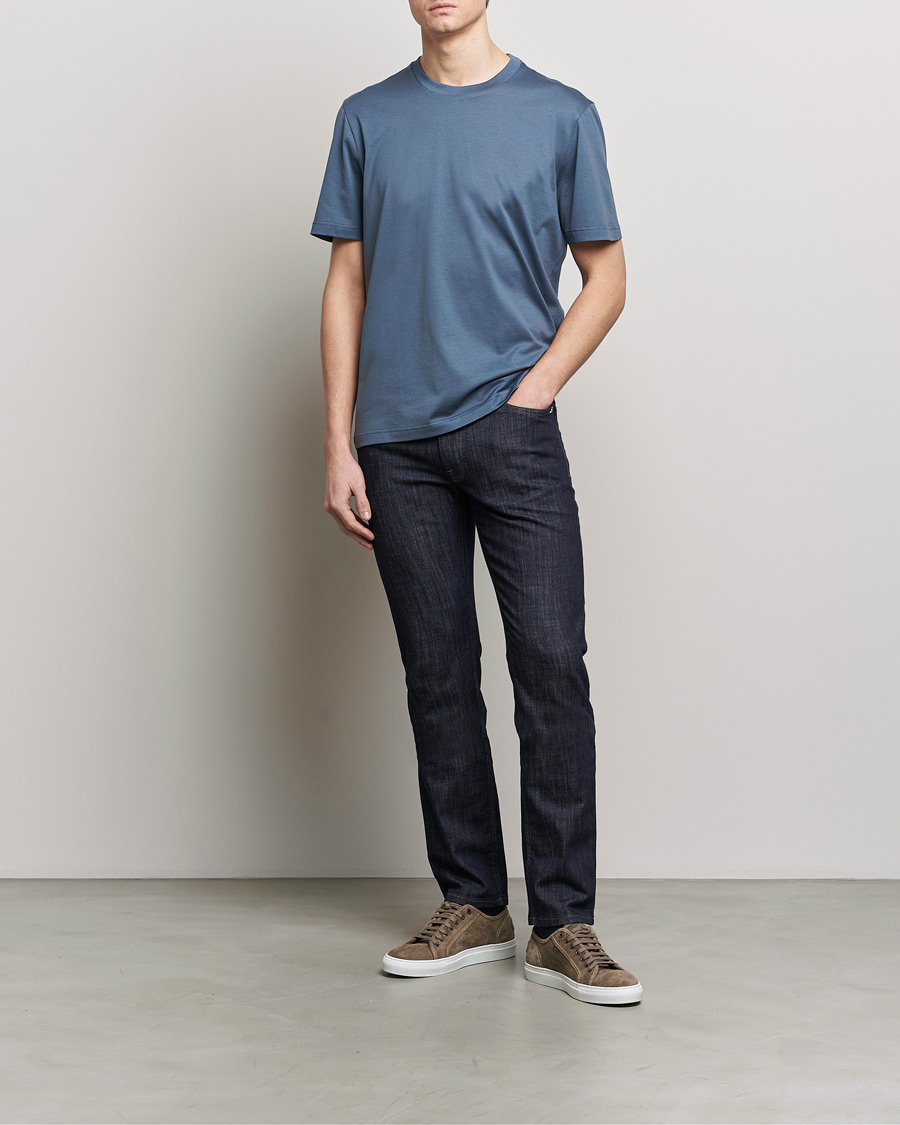 Heren | T-shirts | Brioni | Short Sleeve Cotton T-Shirt Petroleum