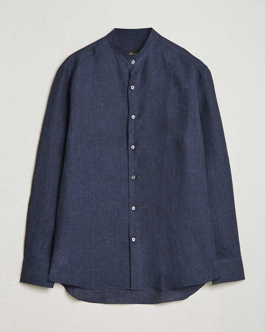 Heren | Overhemden | Brioni | Linen Guru Collar Shirt Navy