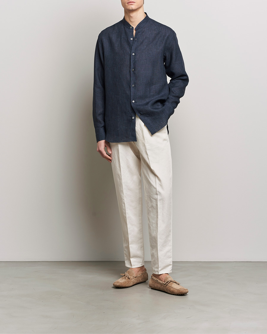 Heren | Overhemden | Brioni | Linen Guru Collar Shirt Navy