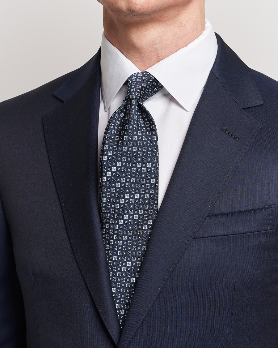 Men | Ties | Brioni | Medallion Silk Tie Navy 