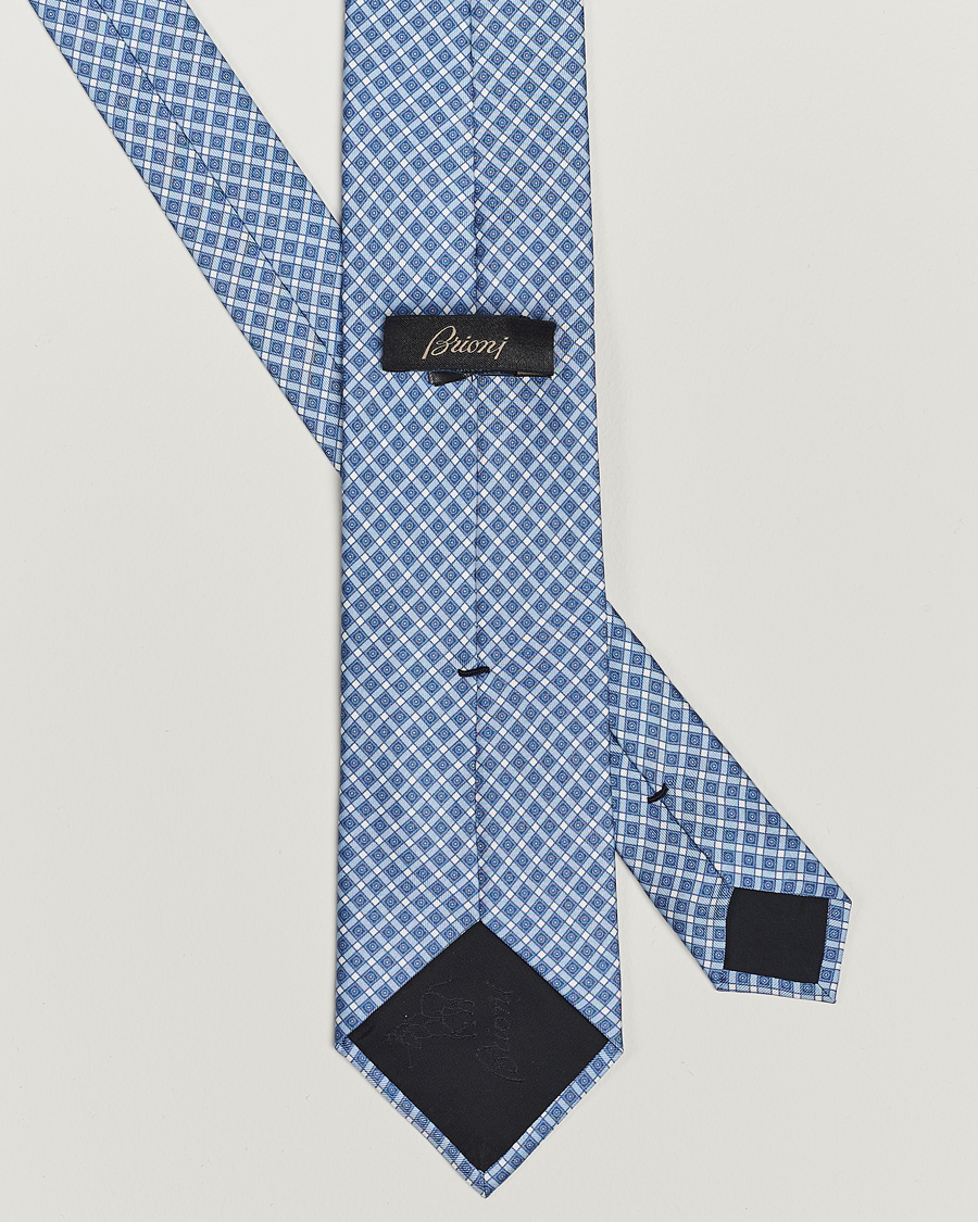 Heren | Brioni Printed Silk Tie Blue Check | Brioni | Printed Silk Tie Blue Check