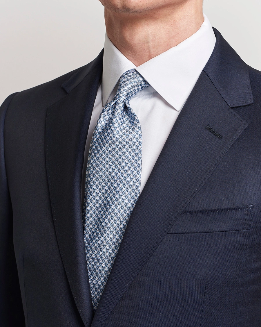 Men | Luxury Brands | Brioni | Printed Silk Tie Light Blue