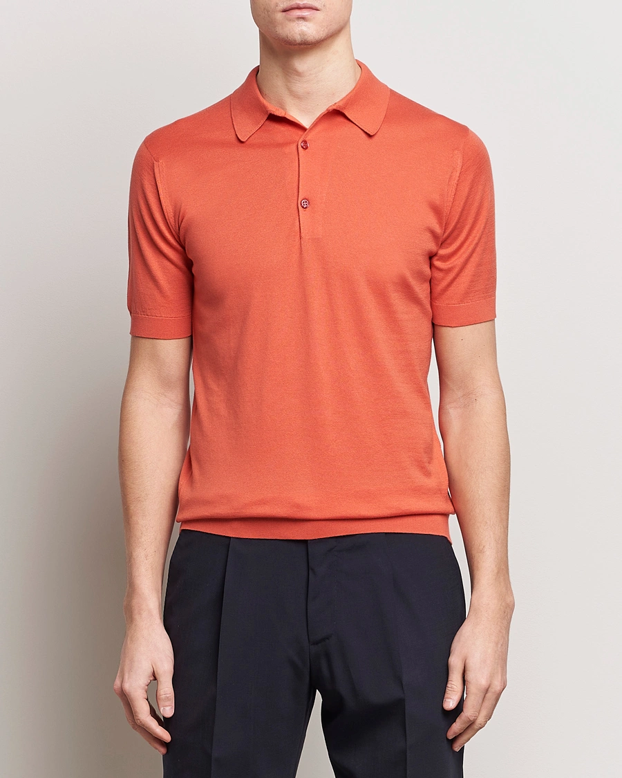 Heren | Poloshirts met korte mouwen | John Smedley | Adrian Slim Fit Sea Island Polo Sundown Orange