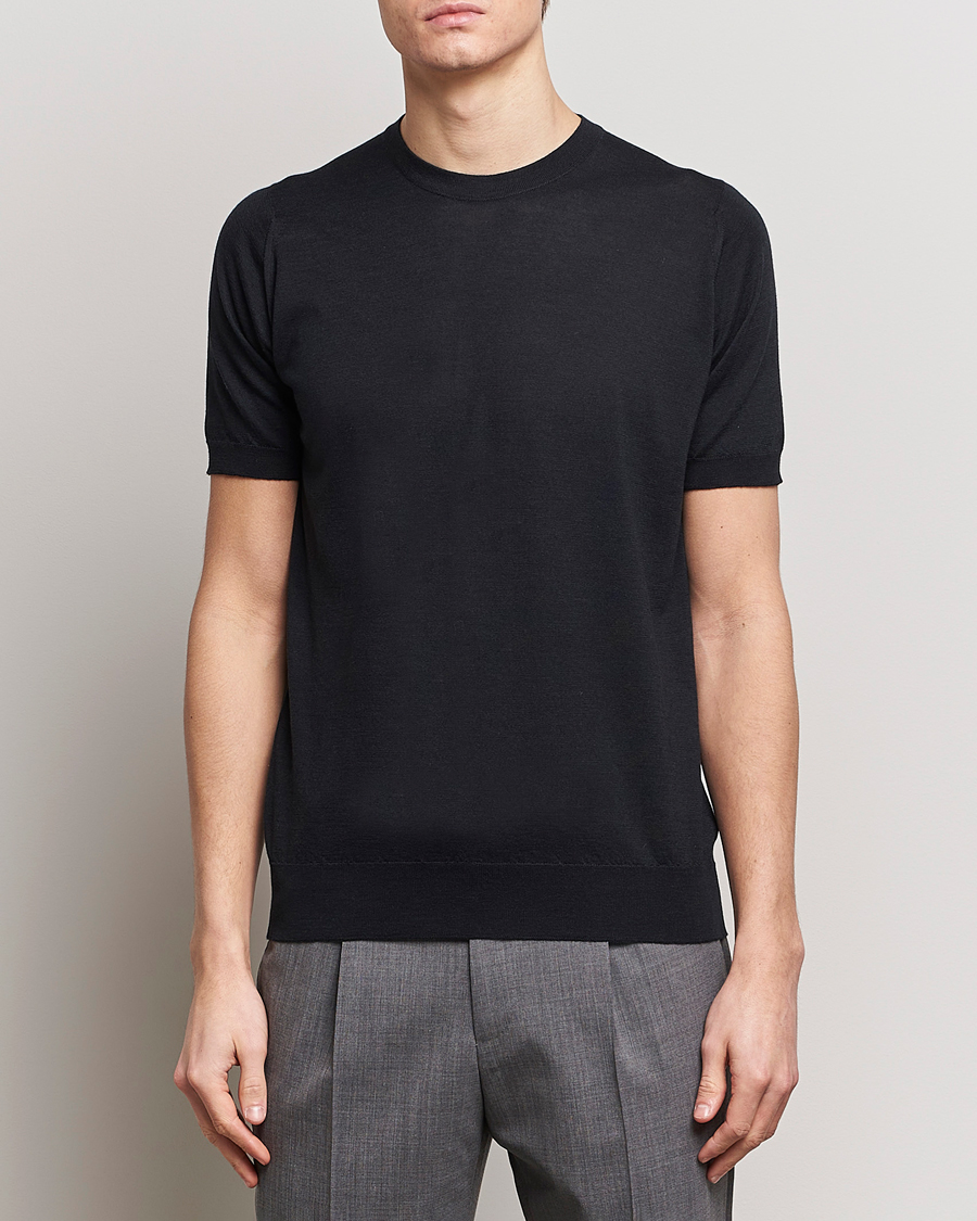 Heren | T-shirts met korte mouwen | John Smedley | Hilcote Wool/Sea Island Cotton T-Shirt Black