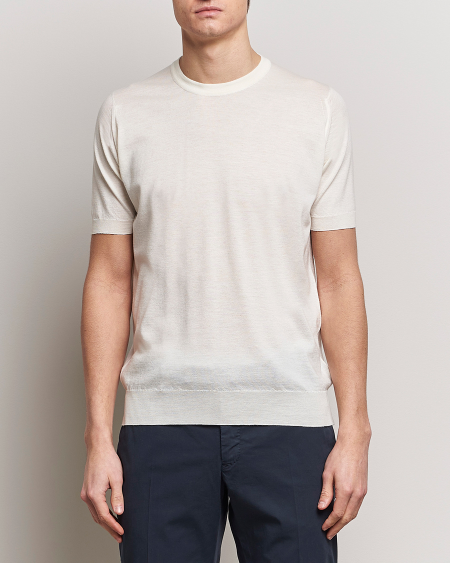 Heren | Witte T-shirts | John Smedley | Hilcote Wool/Sea Island Cotton T-Shirt Chalk White