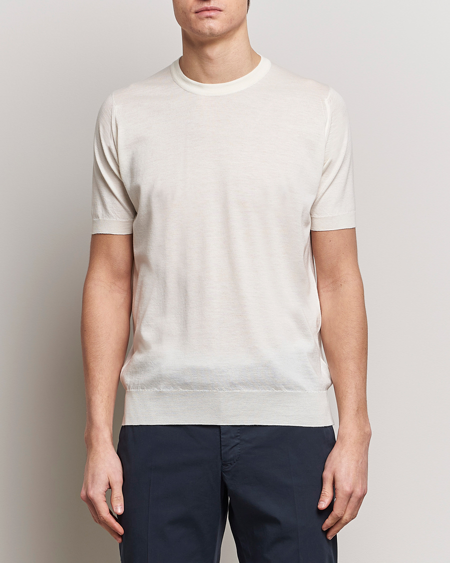 Heren | Best of British | John Smedley | Hilcote Wool/Sea Island Cotton T-Shirt Chalk White