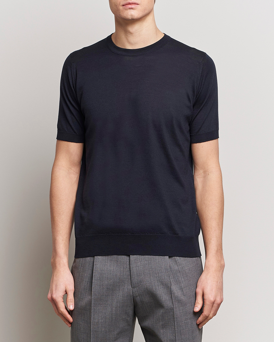 Heren | Best of British | John Smedley | Hilcote Wool/Sea Island Cotton T-Shirt Navy