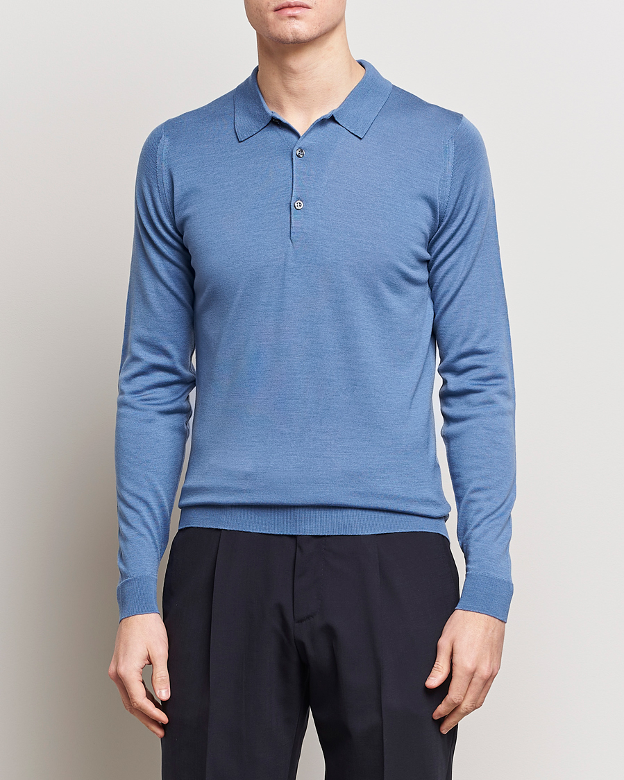 Heren | Best of British | John Smedley | Belper Extra Fine Merino Polo Pullover Riviera Blue