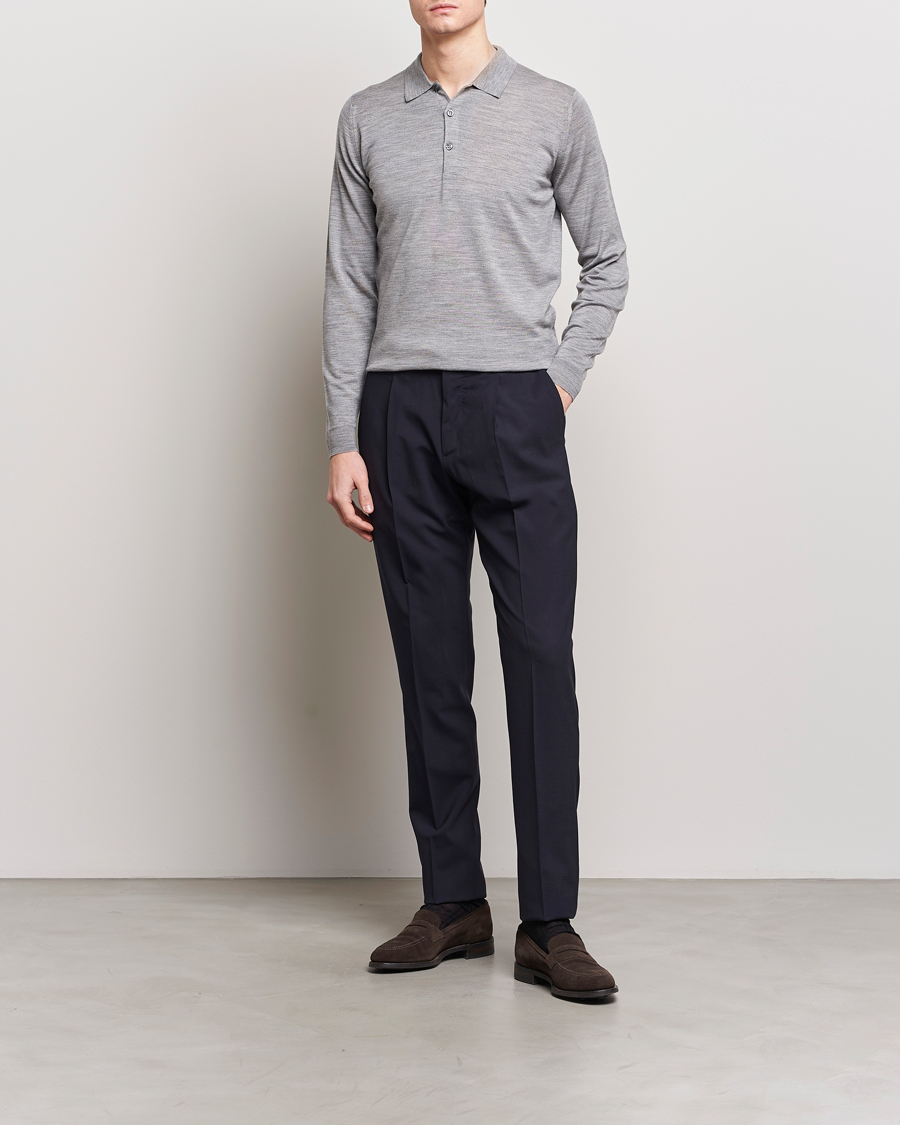 Heren | Truien | John Smedley | Belper Extra Fine Merino Polo Pullover Silver