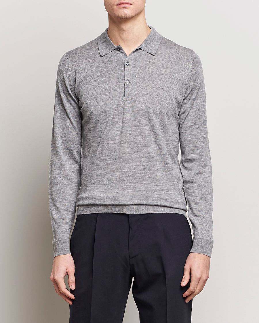 Heren |  | John Smedley | Belper Extra Fine Merino Polo Pullover Silver