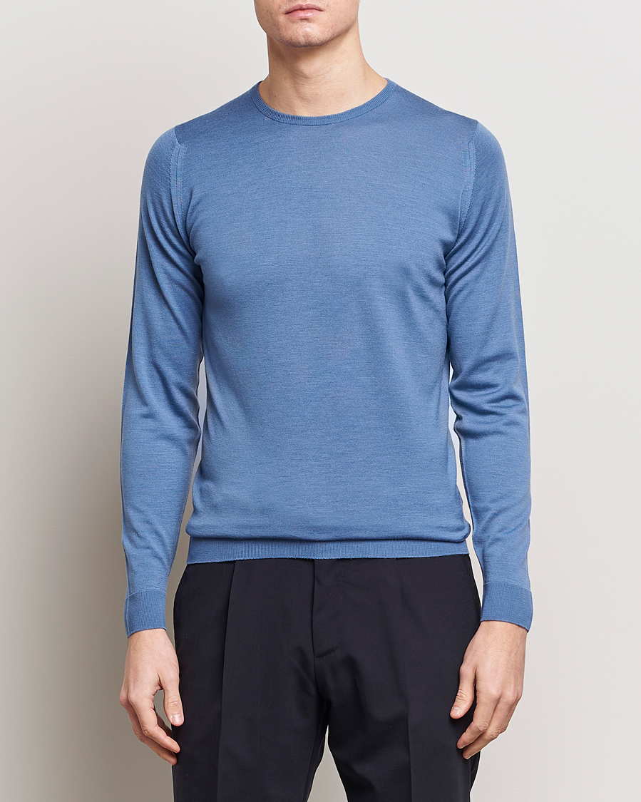 Heren | Ronde hals truien | John Smedley | Lundy Extra Fine Merino Crew Neck Riviera Blue