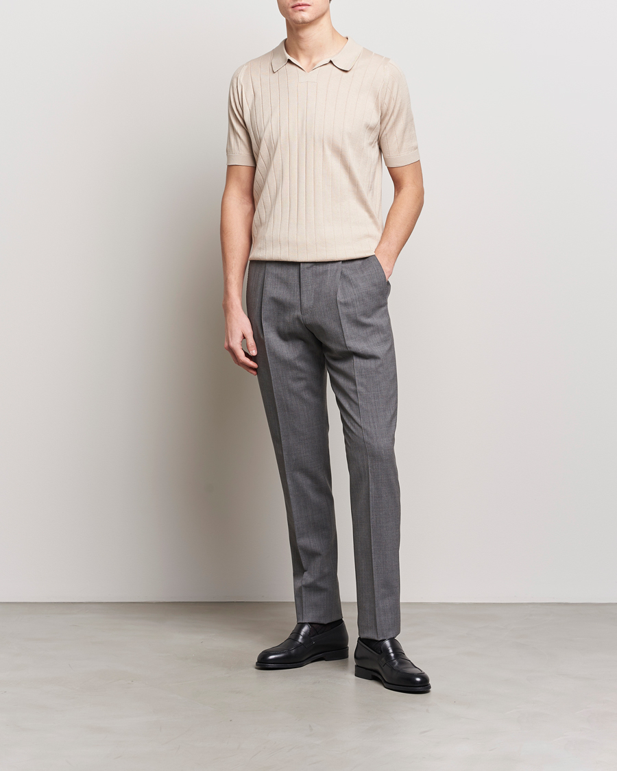 Heren | Polo's | John Smedley | Roper Open Collar Sea Island Polo Almond