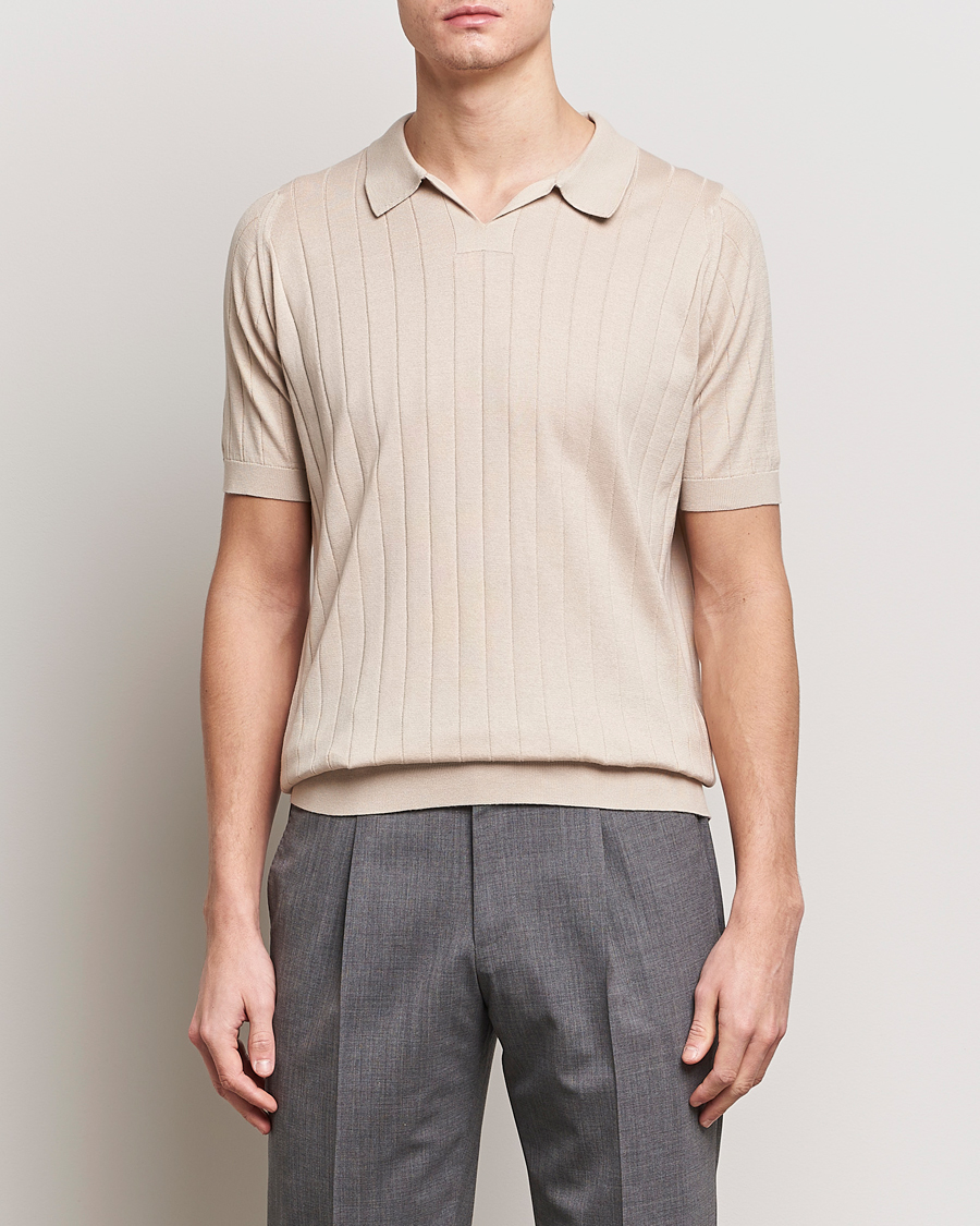 Heren | Polo's | John Smedley | Roper Open Collar Sea Island Polo Almond