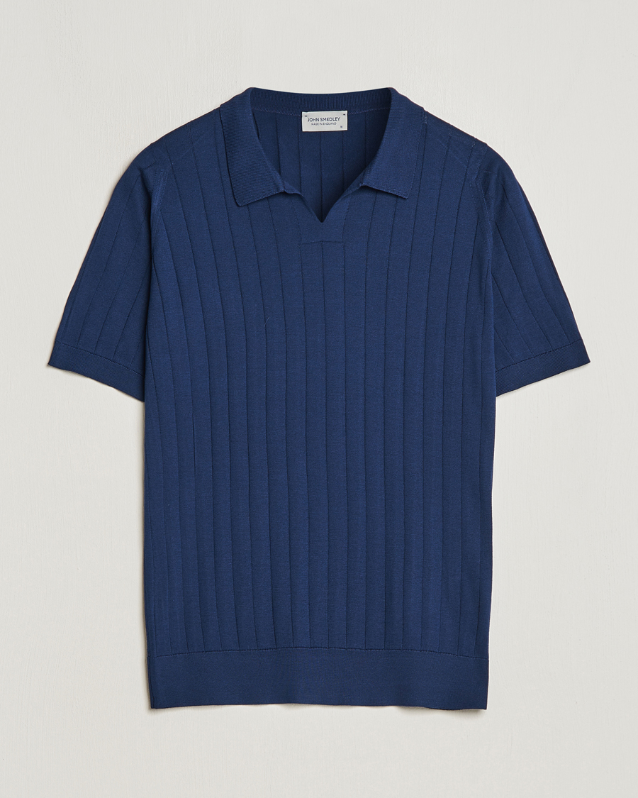 Heren | Polo's | John Smedley | Roper Open Collar Sea Island Polo French Navy