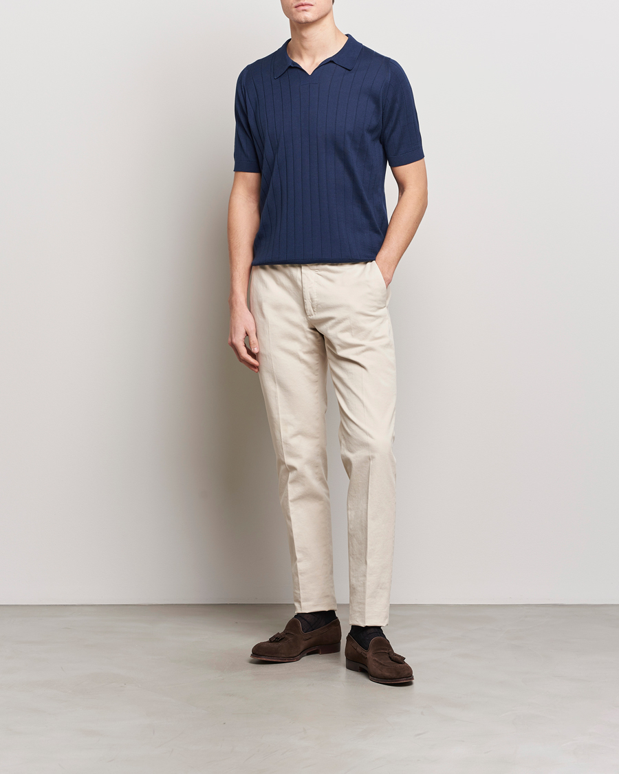 Heren | Polo's | John Smedley | Roper Open Collar Sea Island Polo French Navy