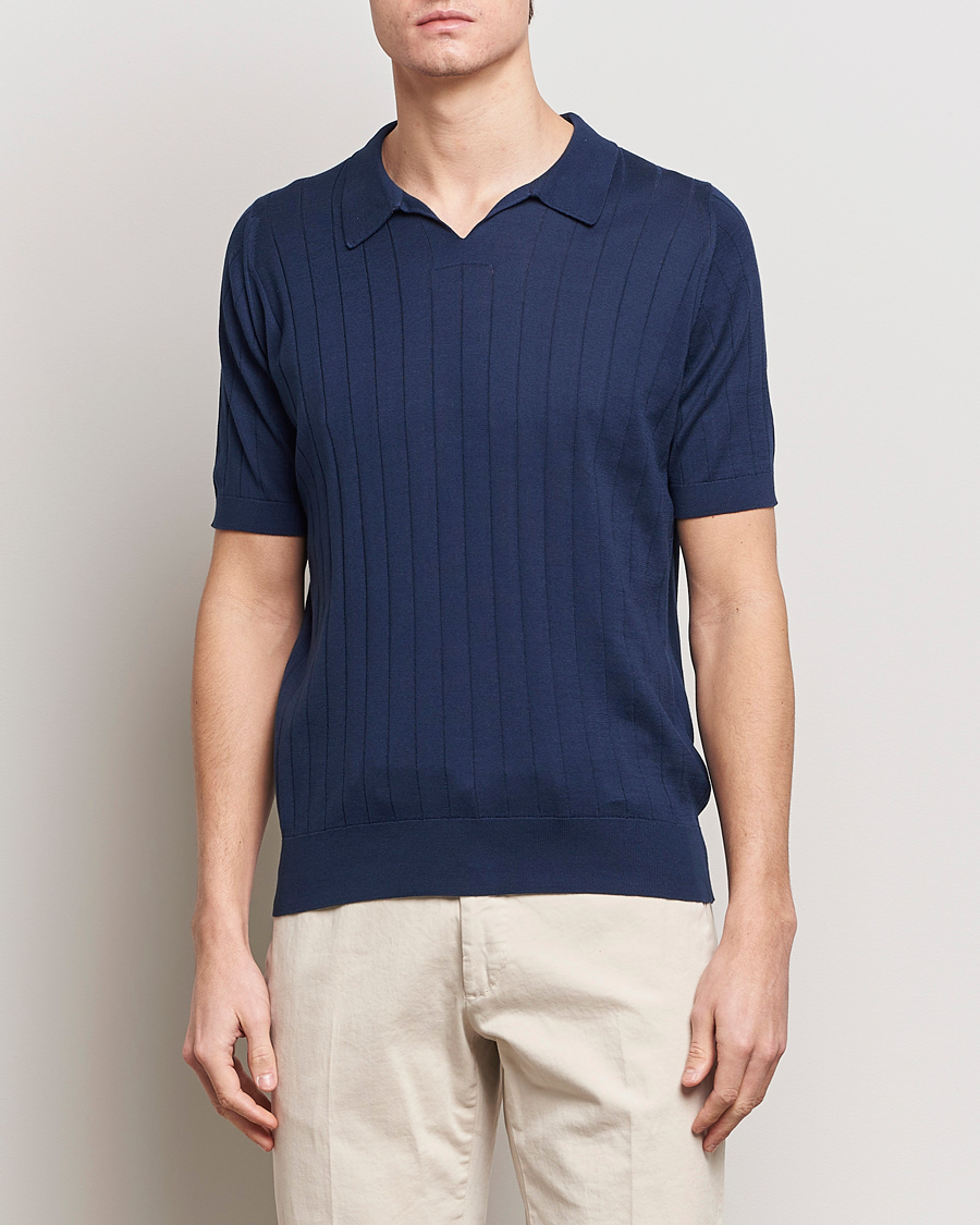 Heren | Polo's | John Smedley | Roper Open Collar Sea Island Polo French Navy