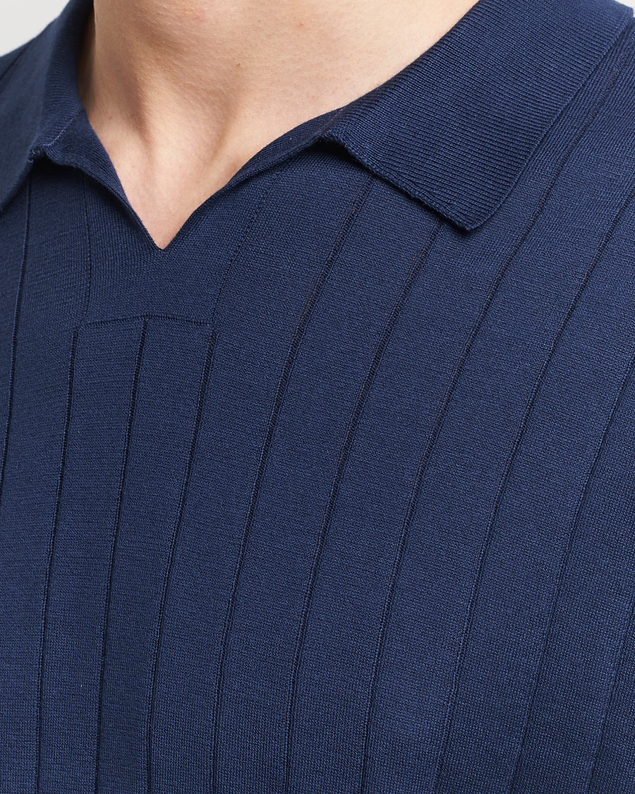 Heren | Polo's | John Smedley | Roper Open Collar Sea Island Polo French Navy