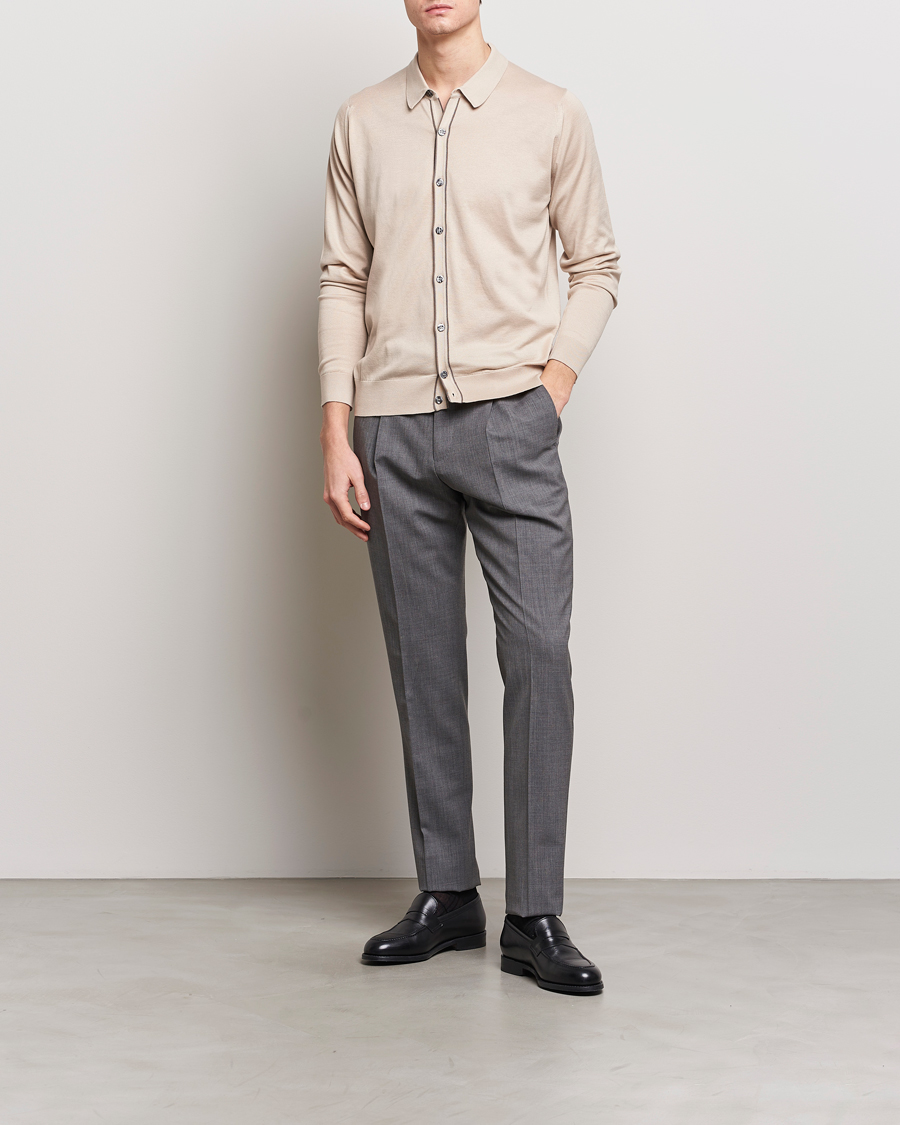 Heren | Truien | John Smedley | Shadow Tipped Sea Island Cotton Cardigan Almond