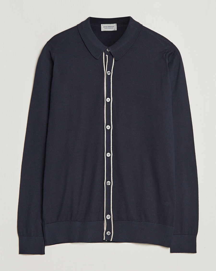 Heren | Truien | John Smedley | Shadow Tipped Sea Island Cotton Cardigan Navy