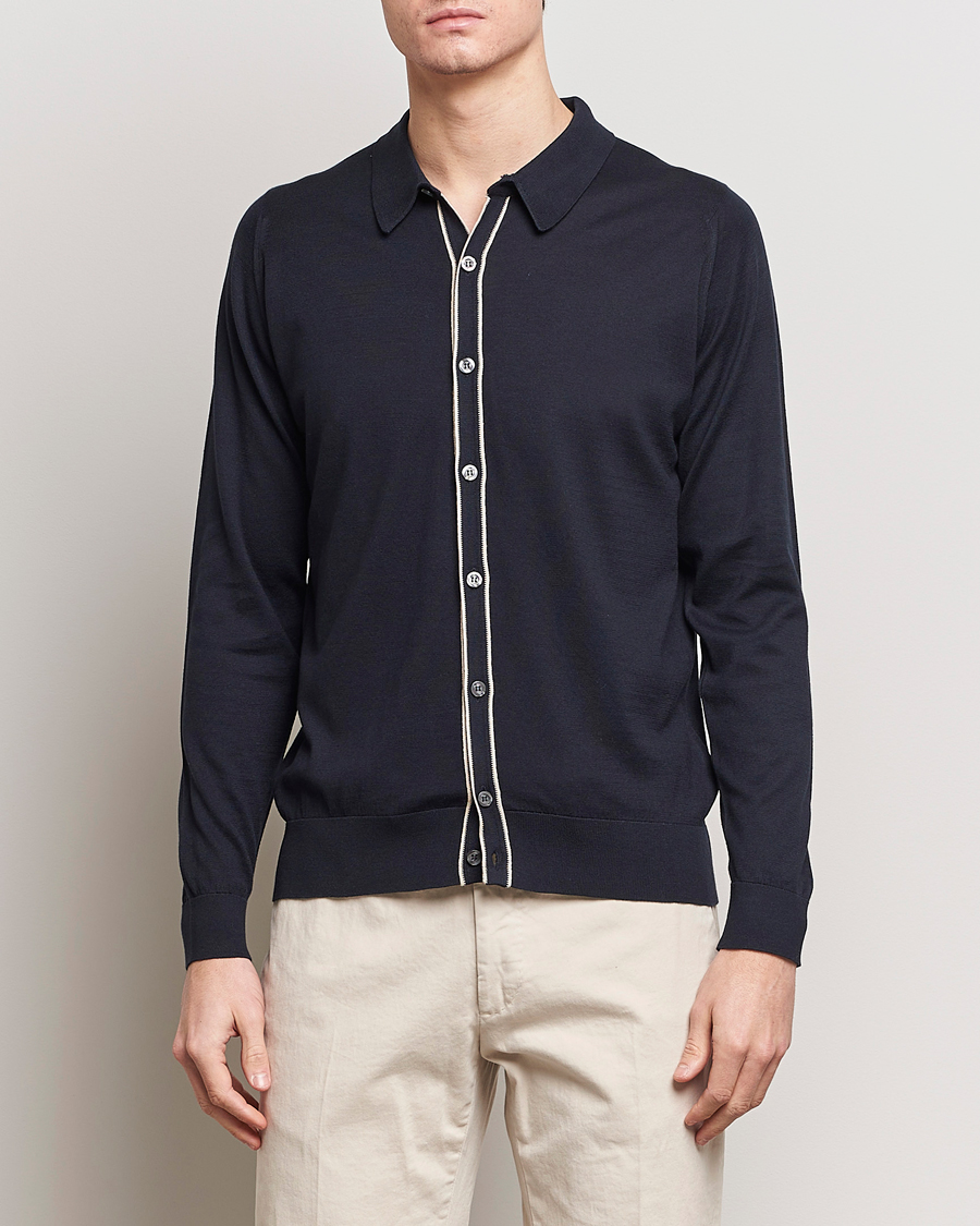 Heren | Afdelingen | John Smedley | Shadow Tipped Sea Island Cotton Cardigan Navy