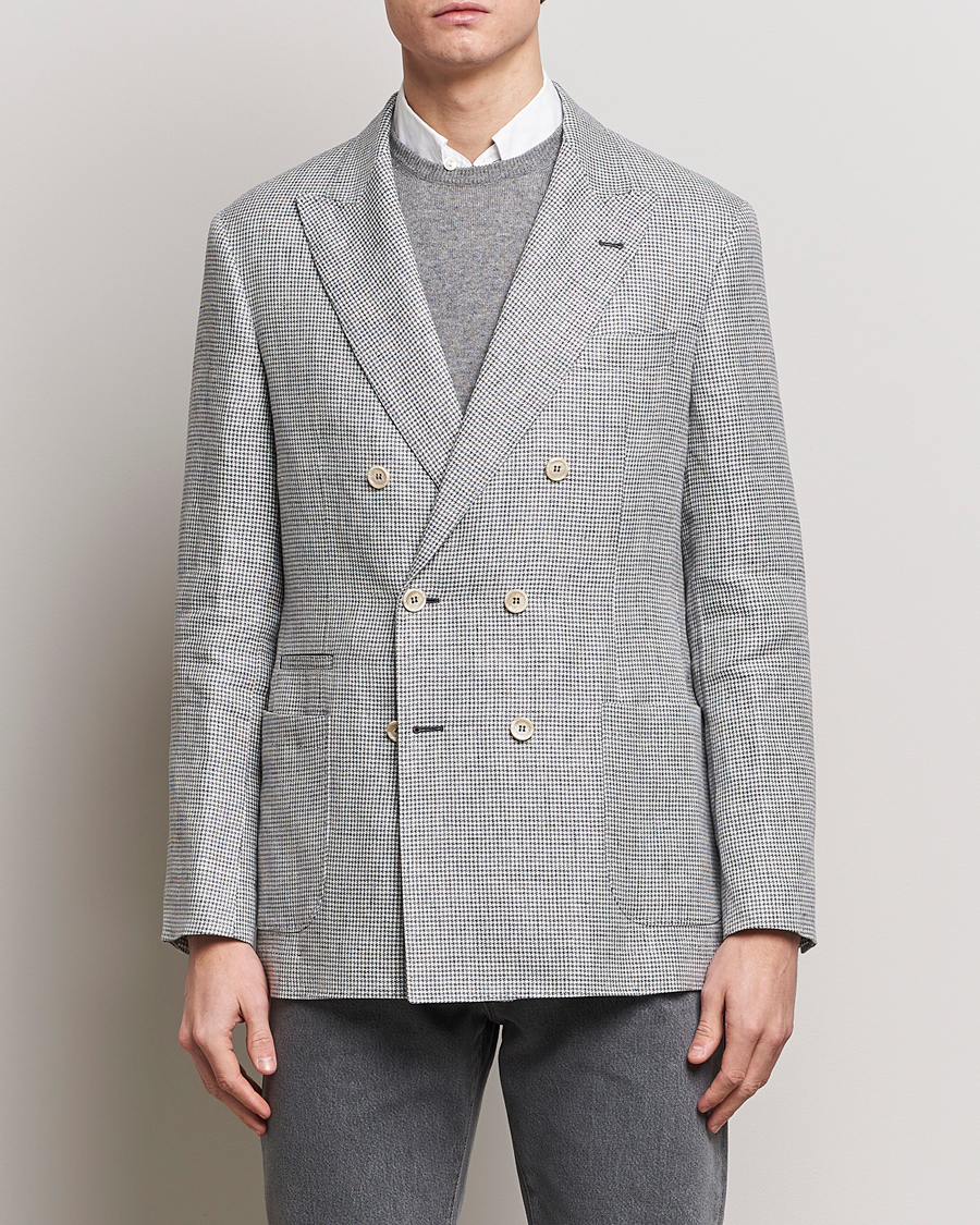 Heren | Linnen blazers | Brunello Cucinelli | Double Breasted Houndstooth Blazer Light Grey