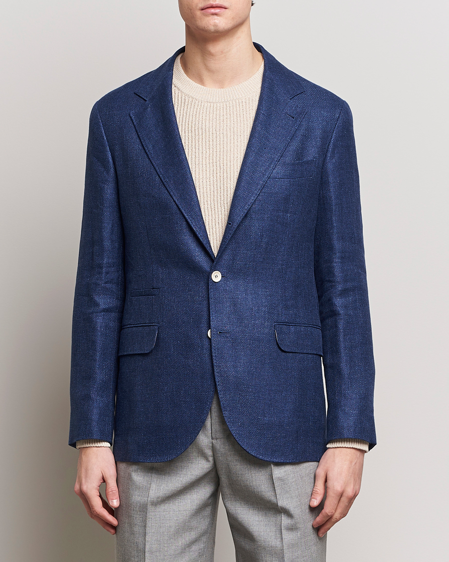 Heren | Italian Department | Brunello Cucinelli | Linen/Silk Blazer Indigo Blue