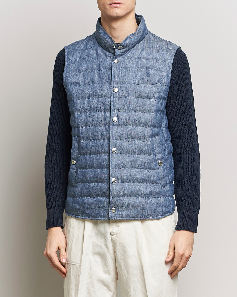 Heren | Herfstjassen | Brunello Cucinelli | Linen Gilet Light Blue