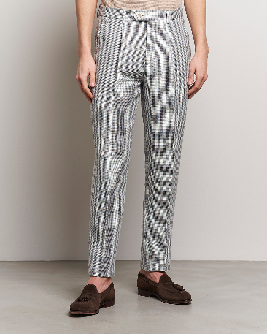 Heren | Linnen broeken | Brunello Cucinelli | Pleated Houndstooth Trousers Light Grey