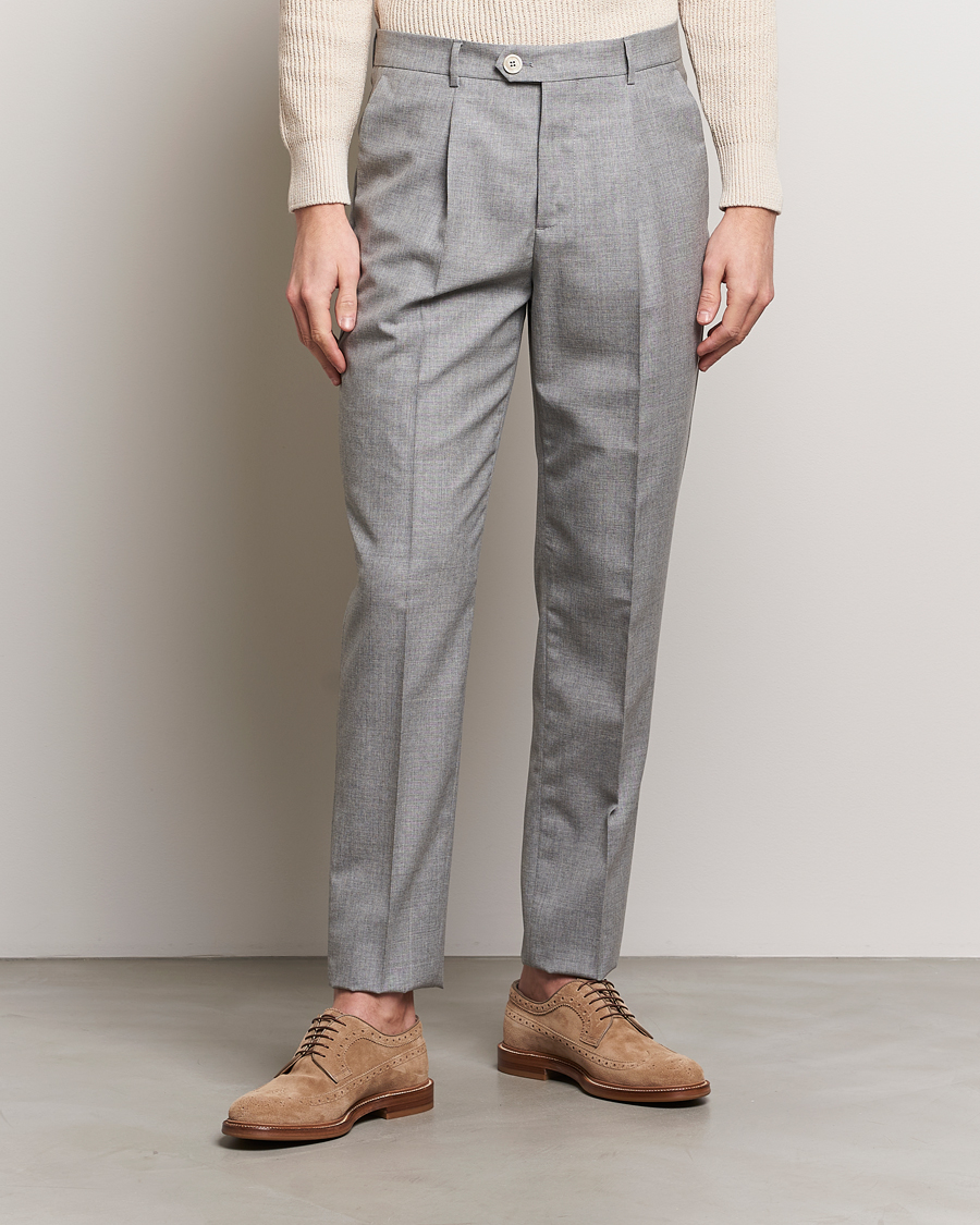 Heren | Formele broeken | Brunello Cucinelli | Pleated Wool Trousers Light Grey