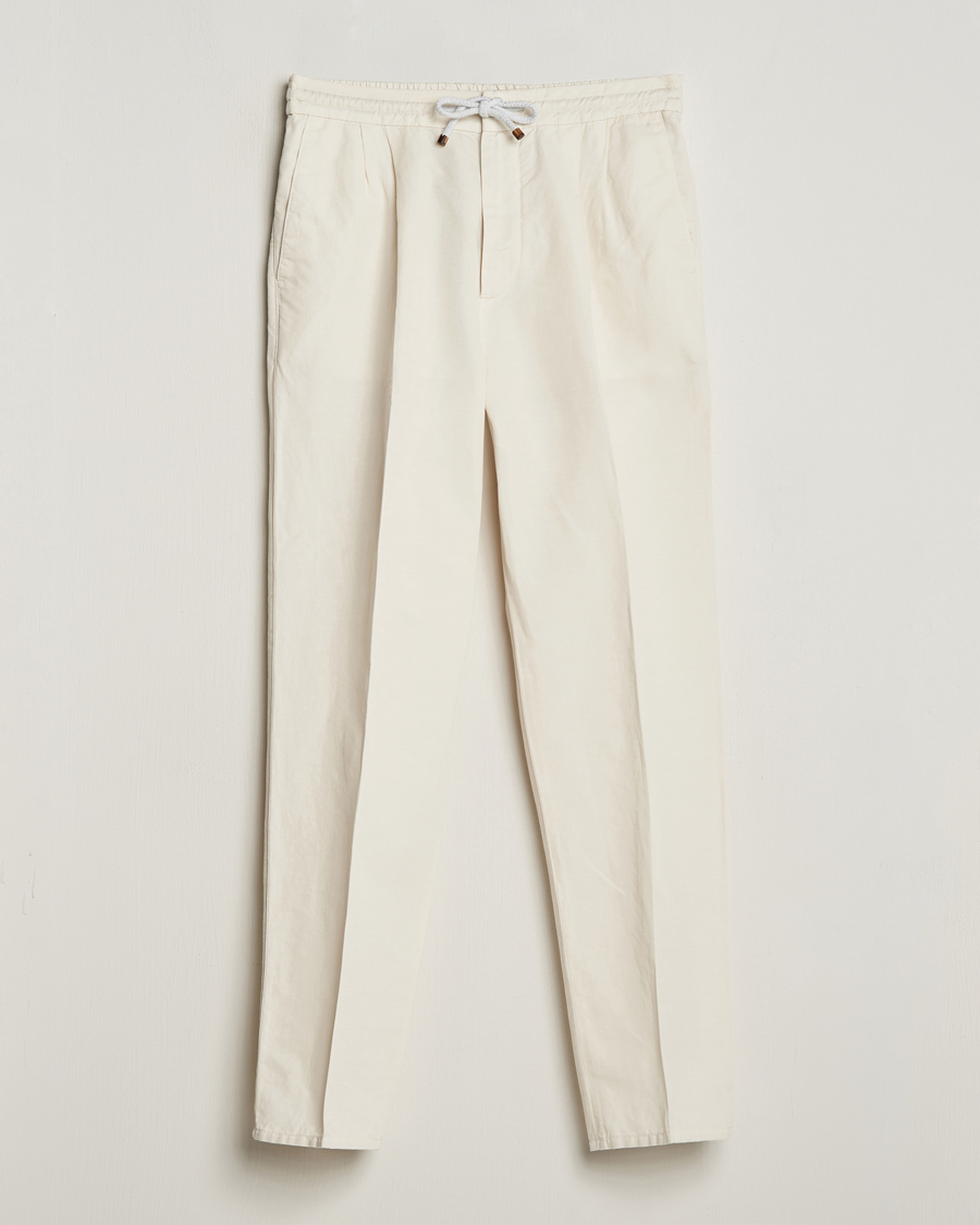 Heren | Broeken | Brunello Cucinelli | Cotton/Linen Drawstring Pants Off White