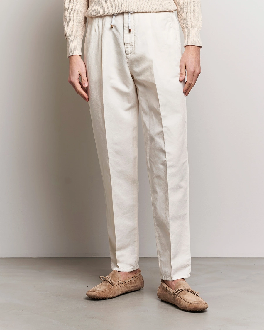 Heren | Quiet Luxury | Brunello Cucinelli | Cotton/Linen Drawstring Pants Off White