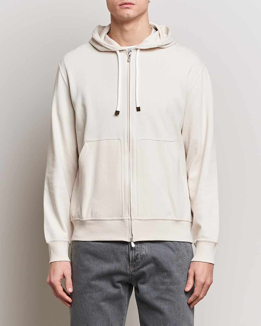 Heren | Italian Department | Brunello Cucinelli | Soft Cotton Full Zip Hoodie Light Beige